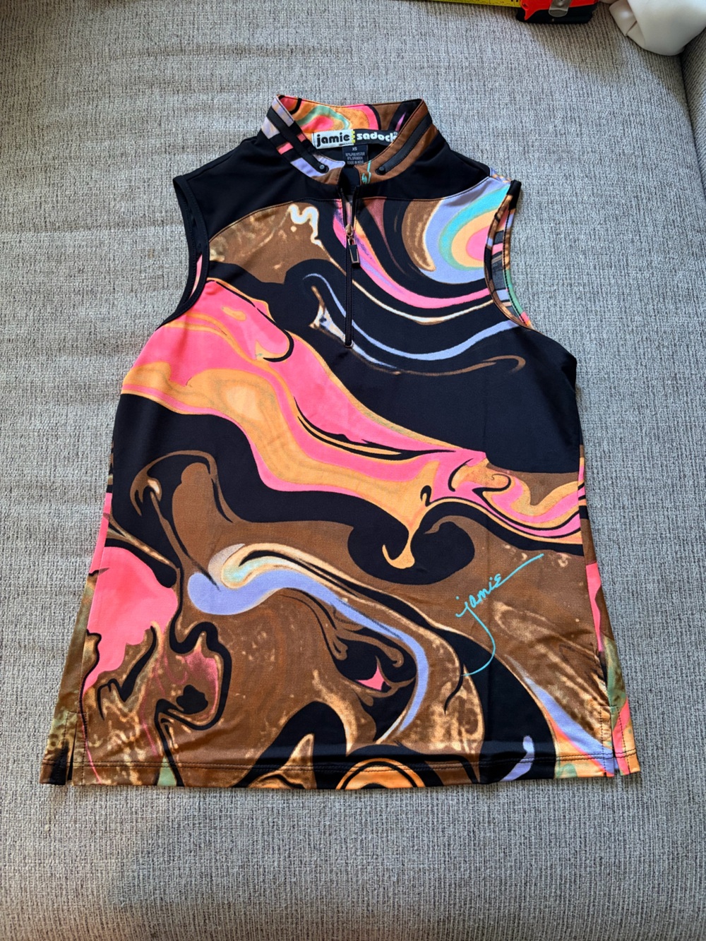 jamie sadock Multicolor Marble-Print Sleeveless Golf Tank (Black, Brown, Pink)